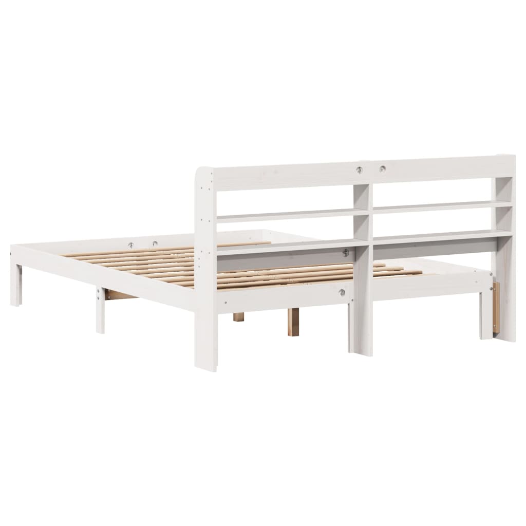 Bedframe met hoofdbord massief grenenhout wit 140x200 cm