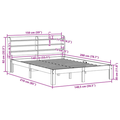 Bedframe met hoofdbord massief grenenhout wit 140x200 cm