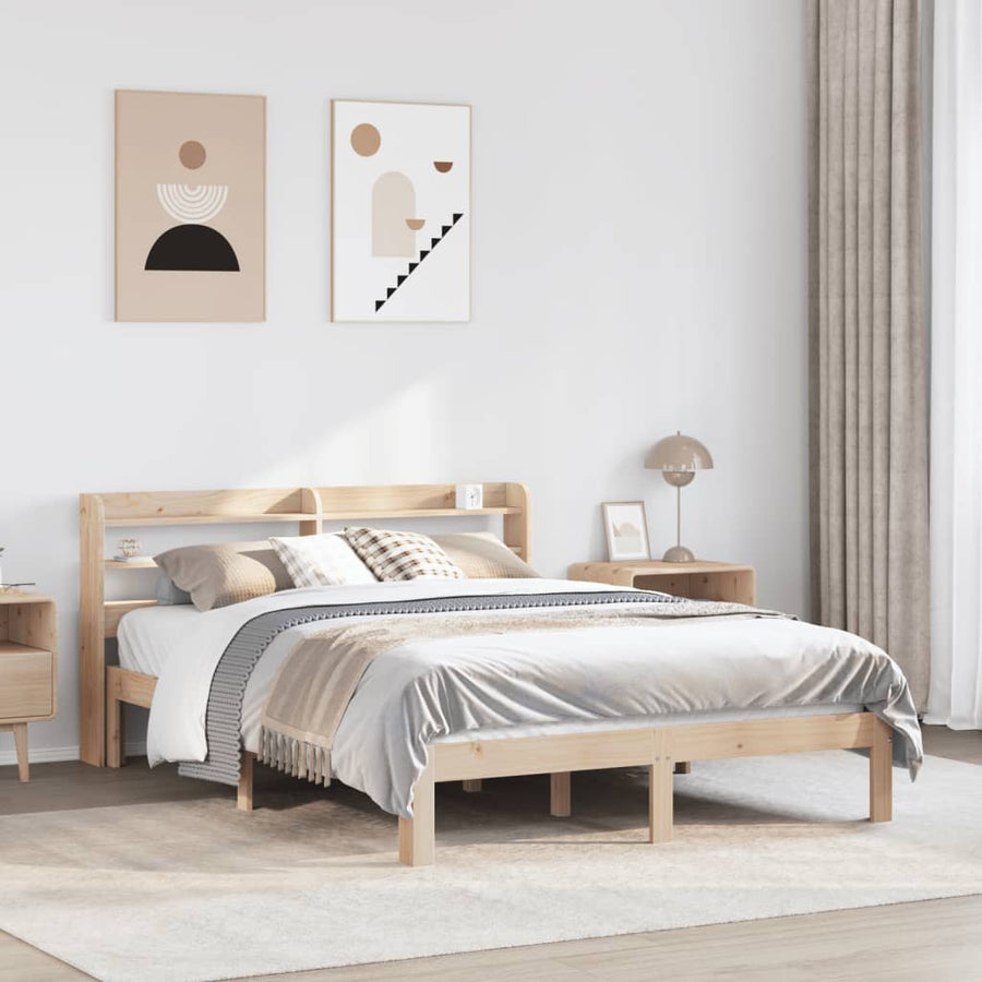 Bedframe met hoofdbord massief grenenhout 150x200 cm