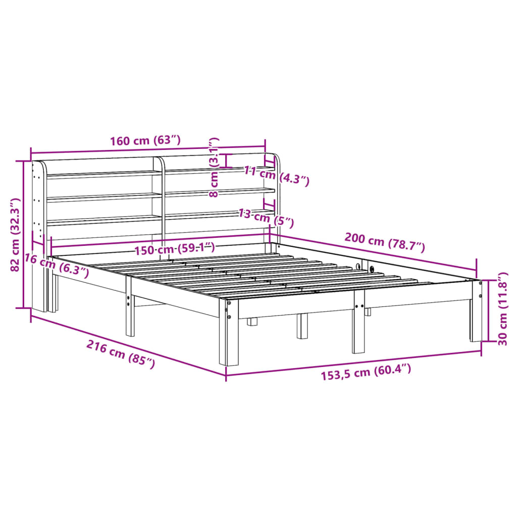 Bedframe met hoofdbord massief grenenhout 150x200 cm