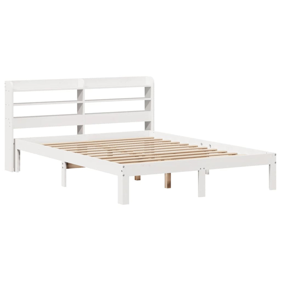 Bedframe met hoofdbord massief grenenhout wit 150x200 cm