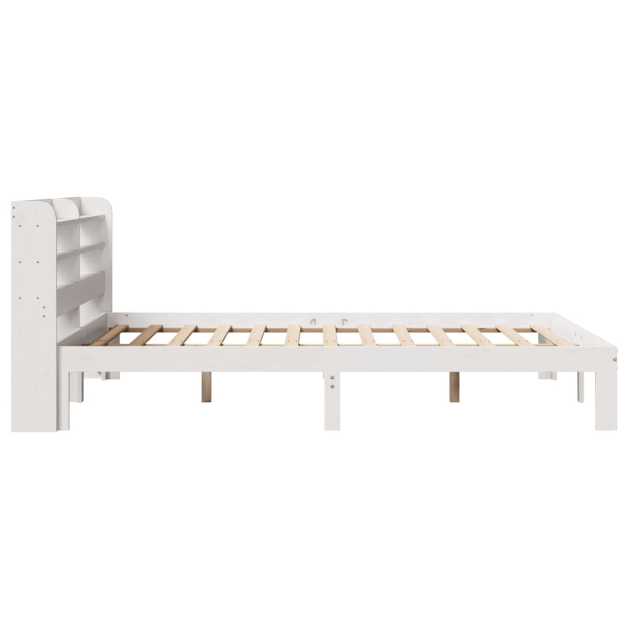Bedframe met hoofdbord massief grenenhout wit 150x200 cm