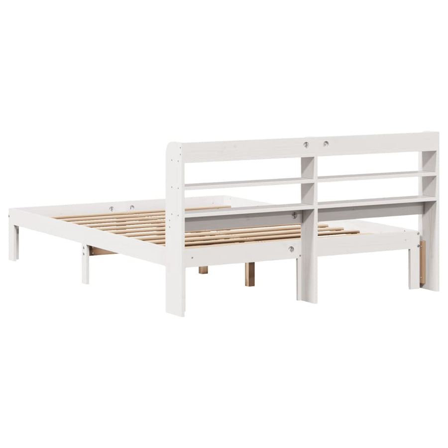 Bedframe met hoofdbord massief grenenhout wit 150x200 cm