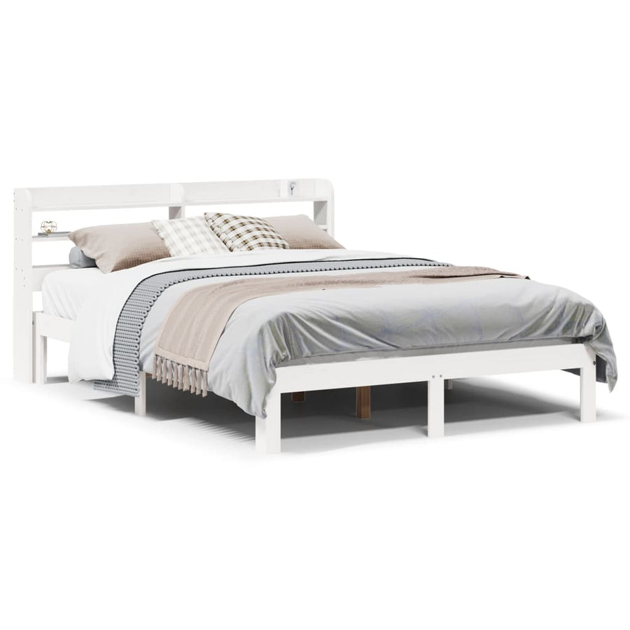 Bedframe met hoofdbord massief grenenhout wit 150x200 cm