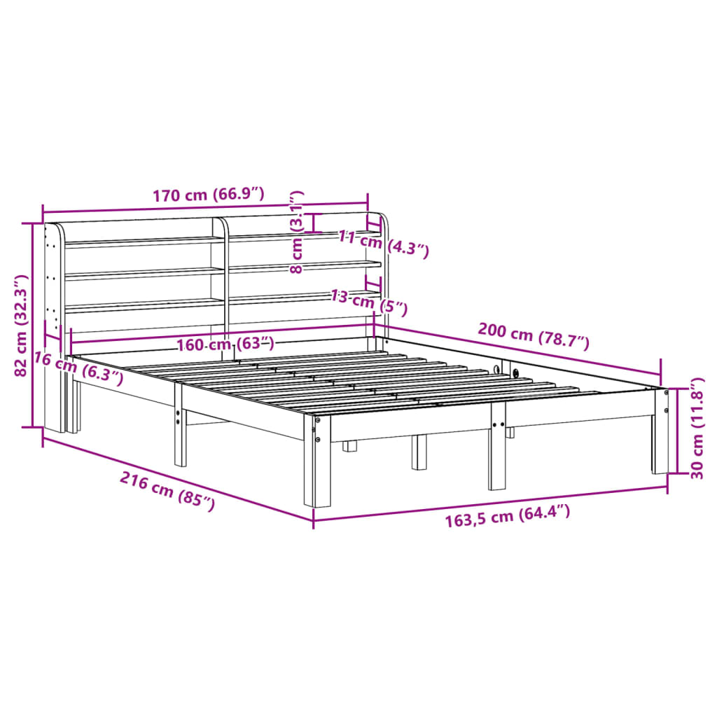 Bedframe met hoofdbord massief grenenhout 160x200 cm