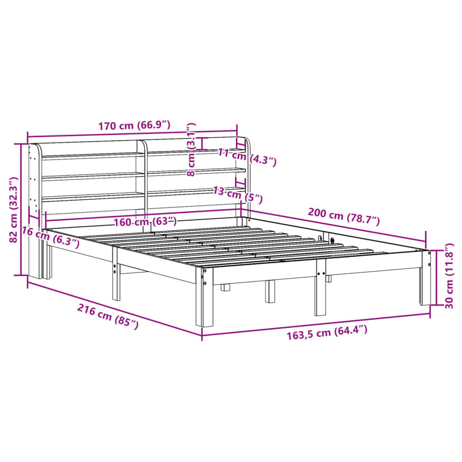 Bedframe met hoofdbord massief grenenhout 160x200 cm