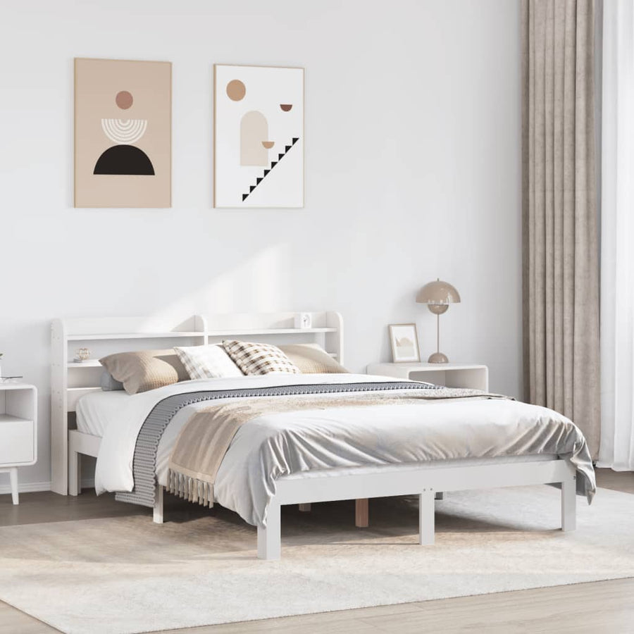 Bedframe met hoofdbord massief grenenhout wit 160x200 cm