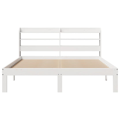 Bedframe met hoofdbord massief grenenhout wit 160x200 cm