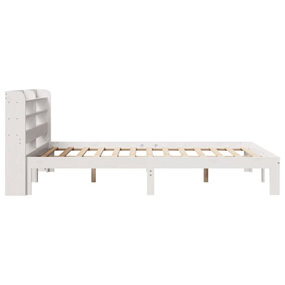 Bedframe met hoofdbord massief grenenhout wit 160x200 cm