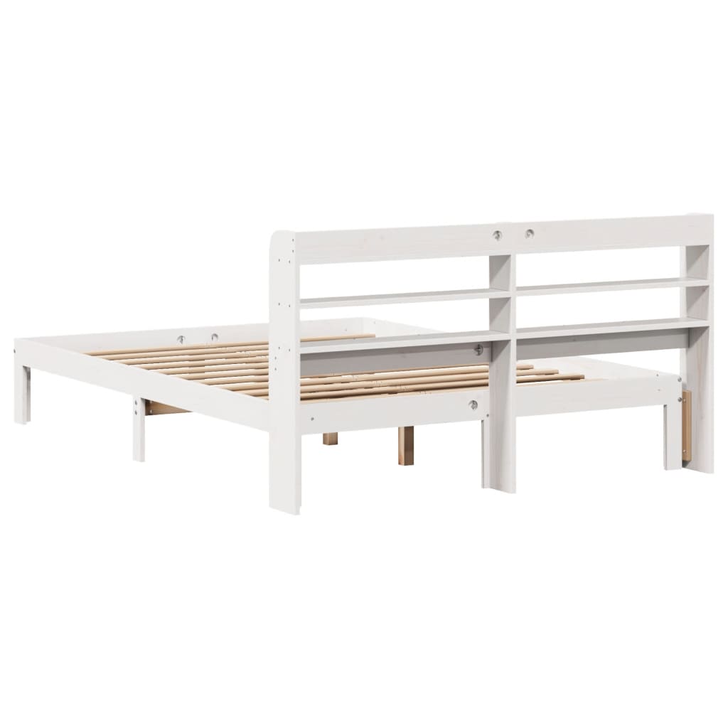 Bedframe met hoofdbord massief grenenhout wit 160x200 cm