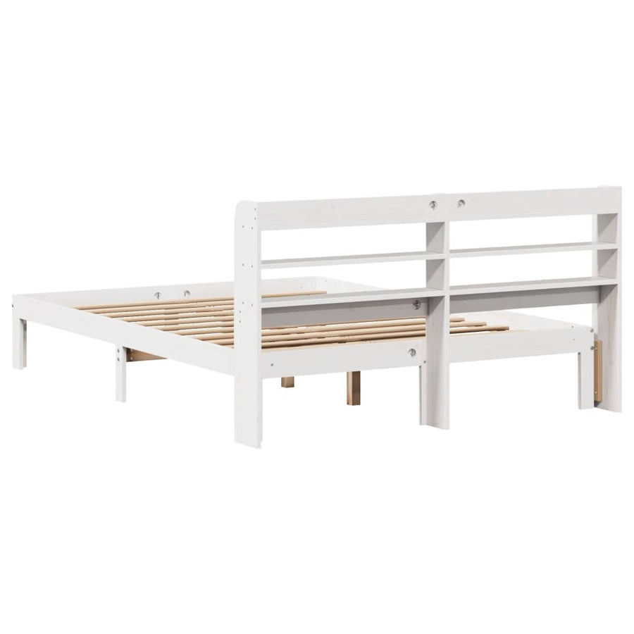Bedframe met hoofdbord massief grenenhout wit 160x200 cm