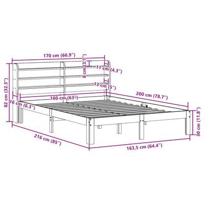 Bedframe met hoofdbord massief grenenhout wit 160x200 cm