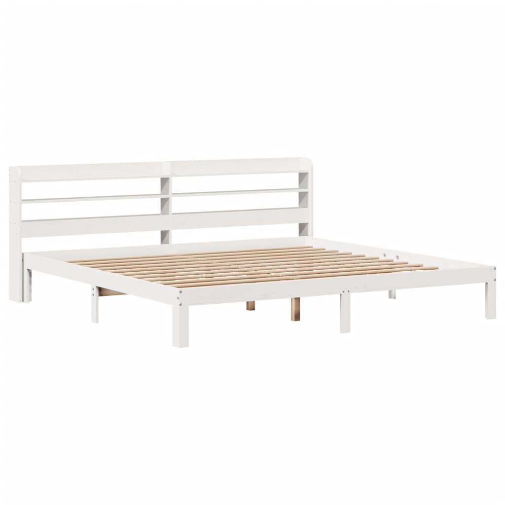 Bedframe met hoofdbord massief grenenhout wit 180x200 cm