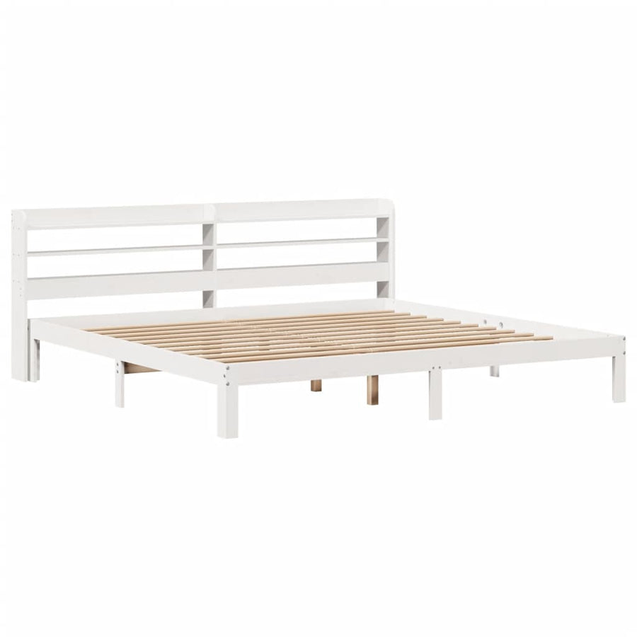 Bedframe met hoofdbord massief grenenhout wit 180x200 cm