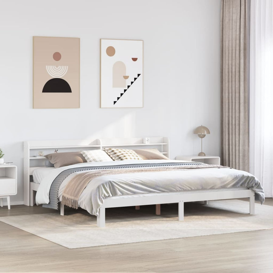 Bedframe met hoofdbord massief grenenhout wit 180x200 cm