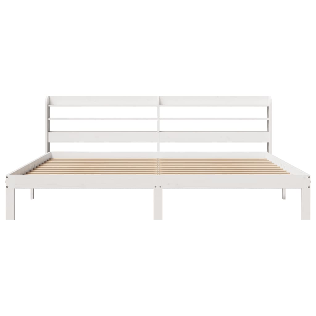 Bedframe met hoofdbord massief grenenhout wit 180x200 cm