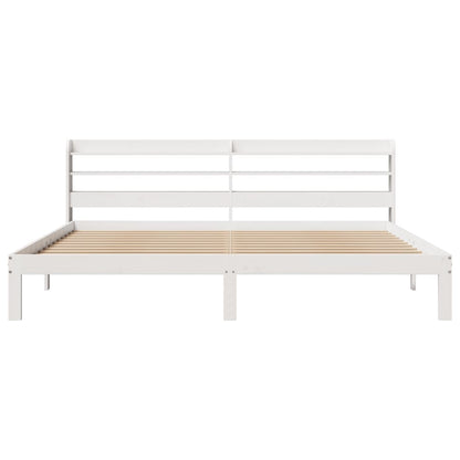 Bedframe met hoofdbord massief grenenhout wit 180x200 cm