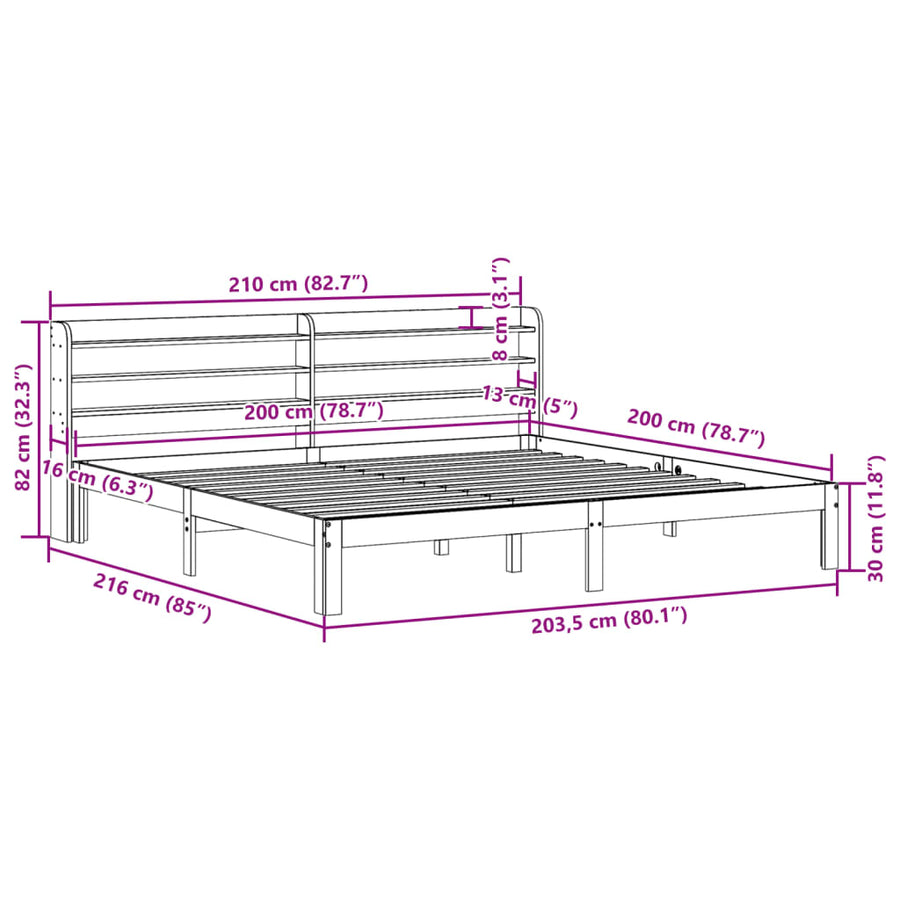 Bedframe Met Hoofdbord Massief Grenenhout 200 x 200 cm Naturel