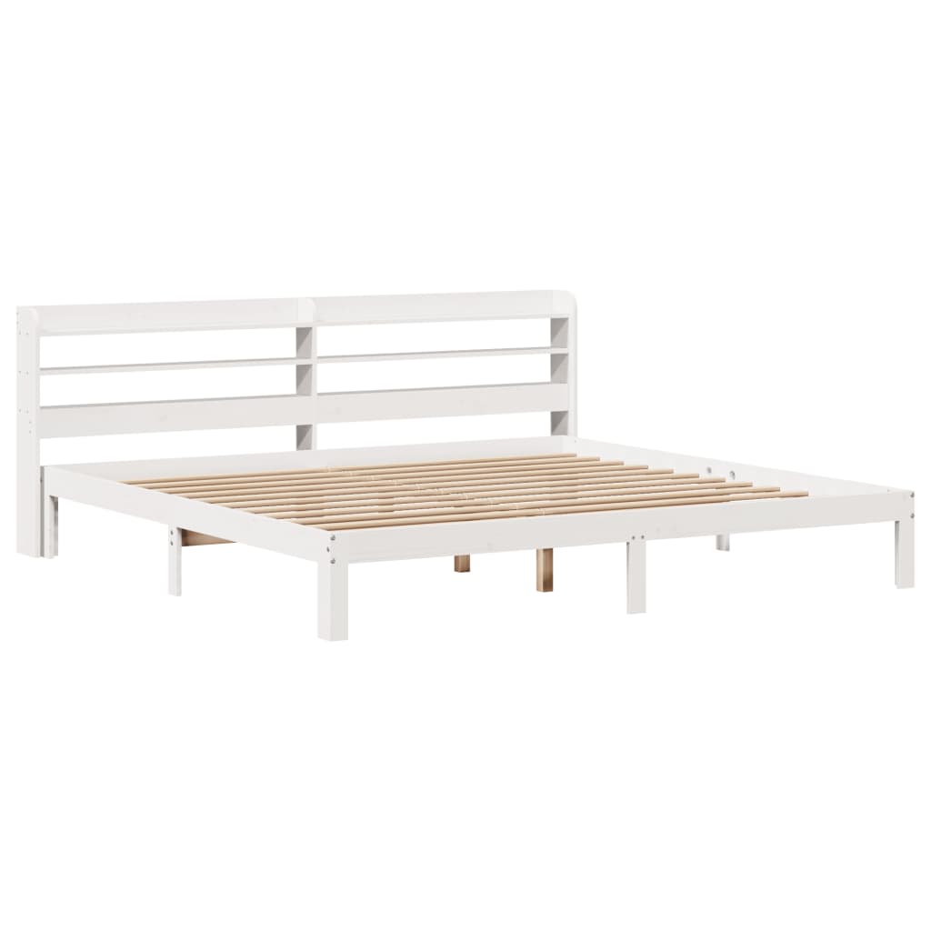 Bedframe met hoofdbord massief grenenhout wit 200x200 cm