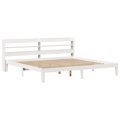 Bedframe met hoofdbord massief grenenhout wit 200x200 cm