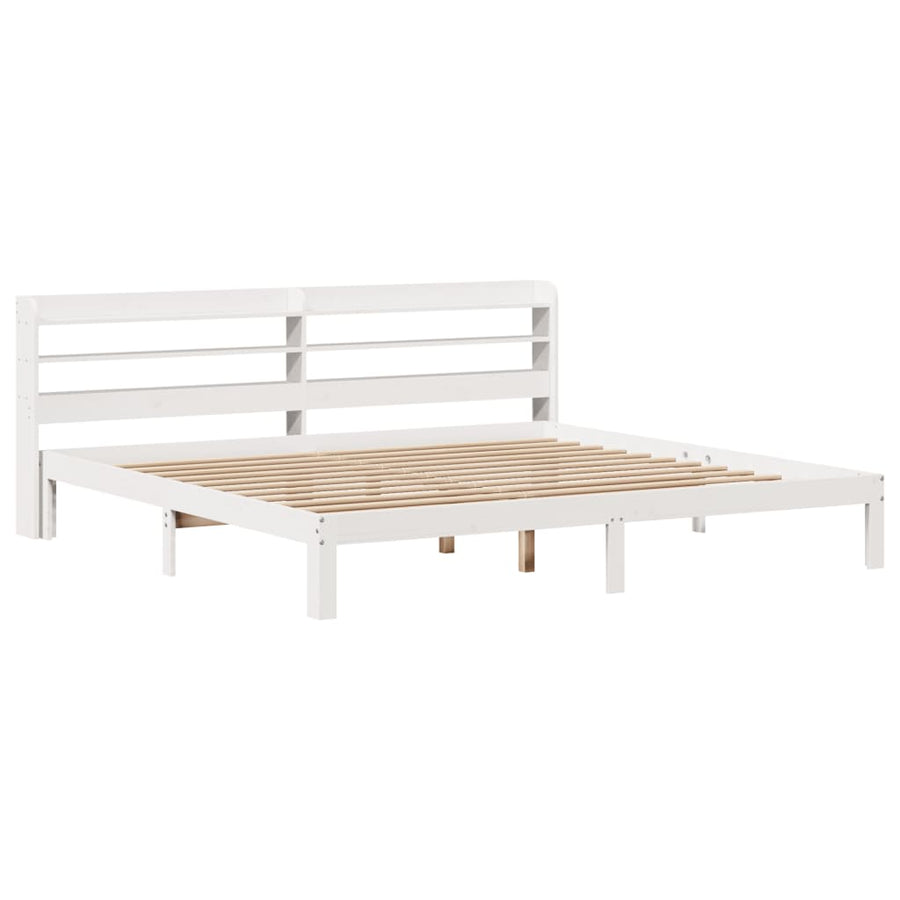 Bedframe met hoofdbord massief grenenhout wit 200x200 cm