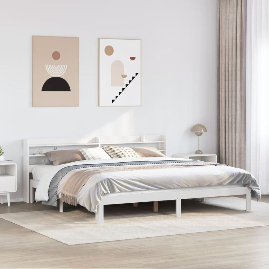 Bedframe met hoofdbord massief grenenhout wit 200x200 cm