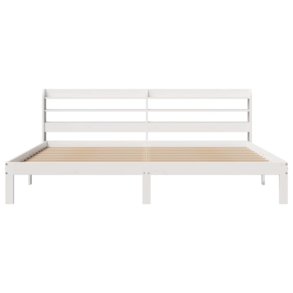 Bedframe met hoofdbord massief grenenhout wit 200x200 cm