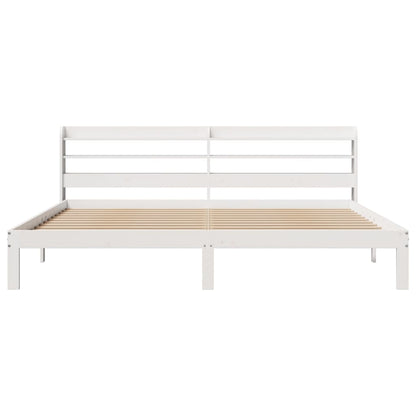 Bedframe met hoofdbord massief grenenhout wit 200x200 cm
