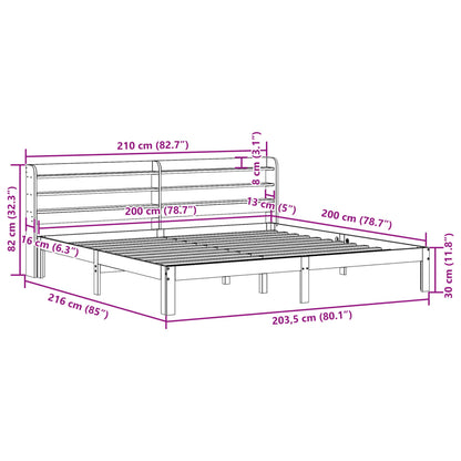 Bedframe met hoofdbord massief grenenhout wit 200x200 cm