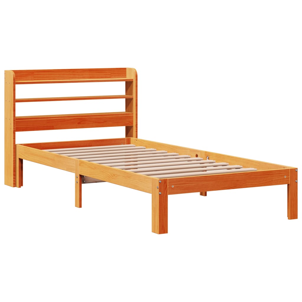 Bedframe zonder matras massief grenenhout wasbruin 75x190 cm