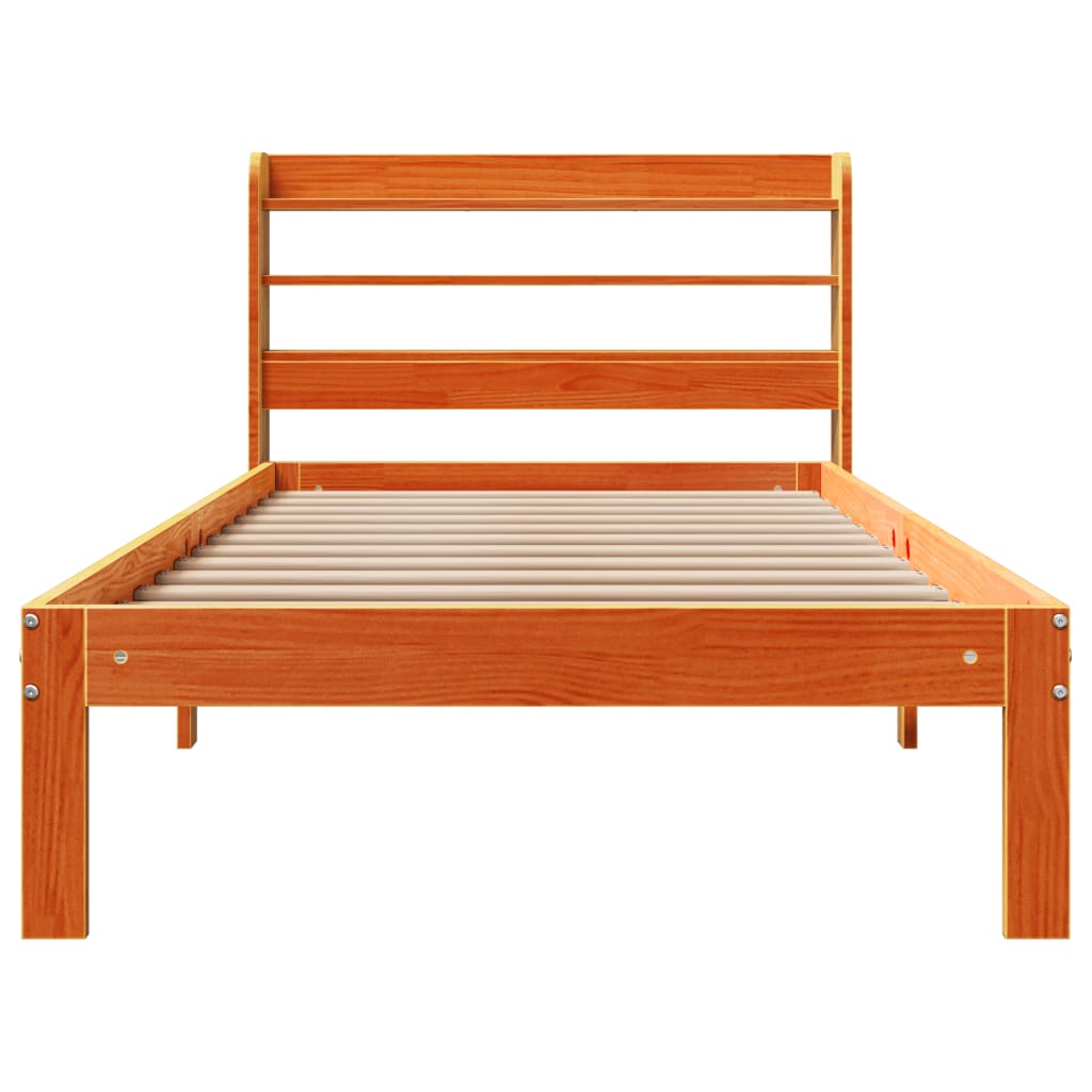 Bedframe zonder matras massief grenenhout wasbruin 75x190 cm