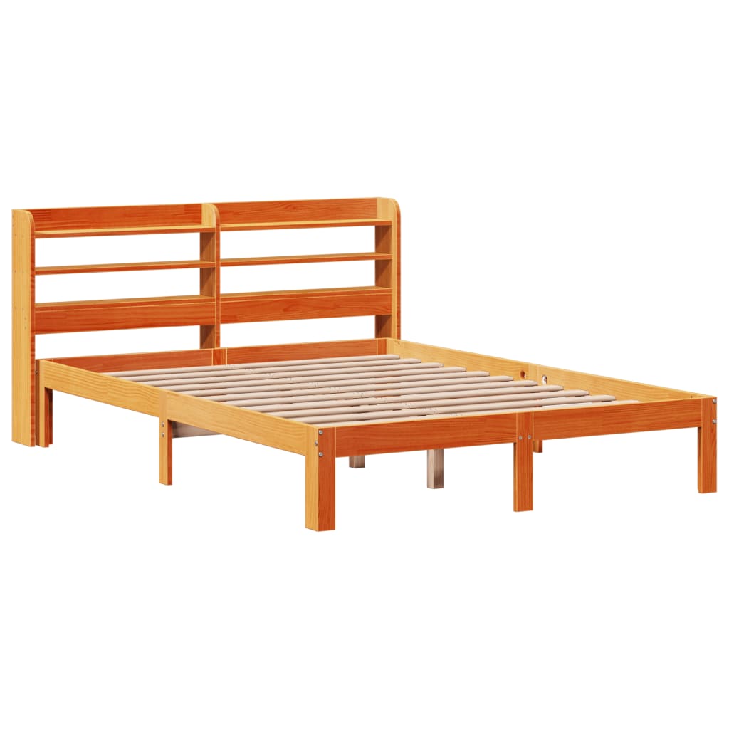 Bedframe zonder matras massief grenenhout wasbruin 135x190 cm