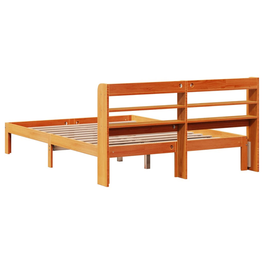Bedframe zonder matras massief grenenhout wasbruin 135x190 cm