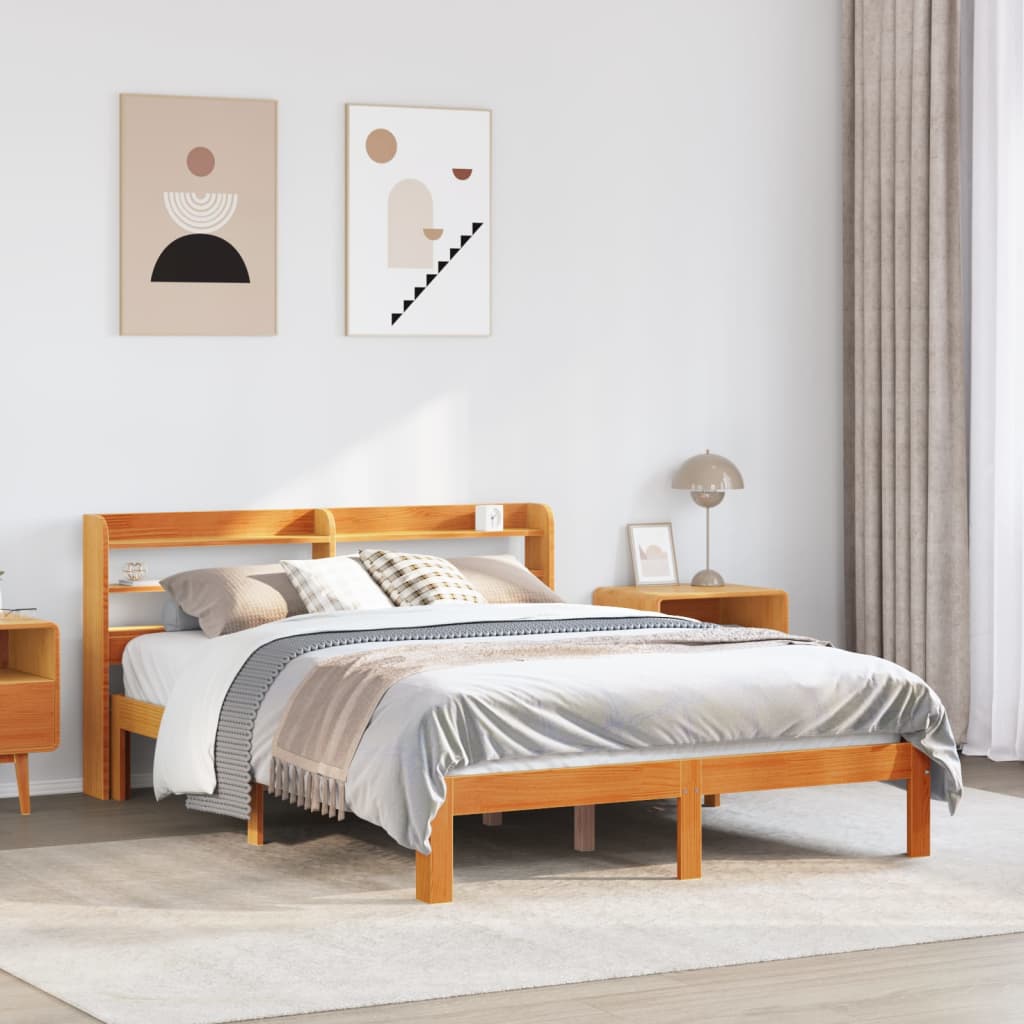 Bedframe zonder matras massief grenenhout wasbruin 140x200 cm