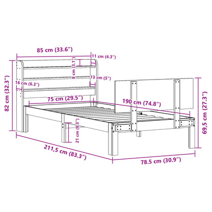 Bedframe met hoofdbord massief grenenhout 75x190 cm