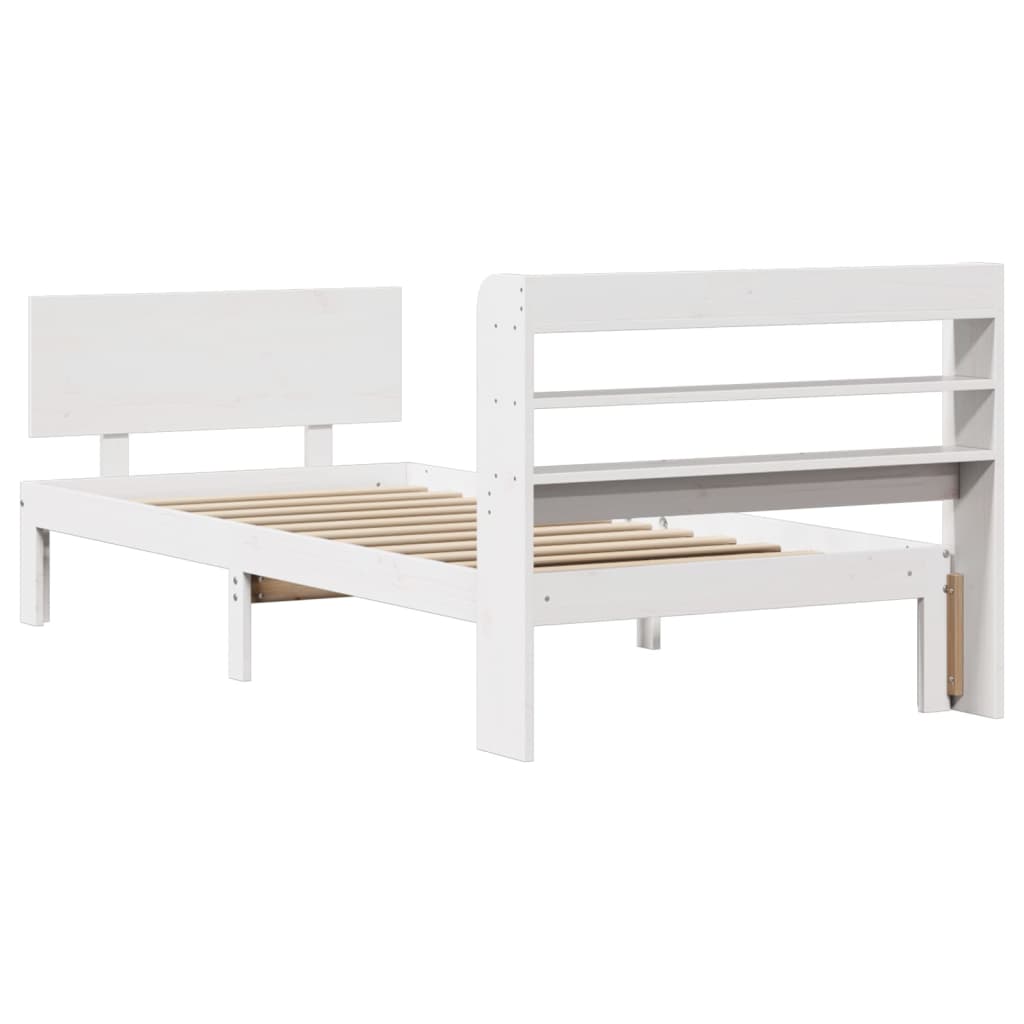 Bedframe met hoofdbord massief grenenhout wit 75x190 cm