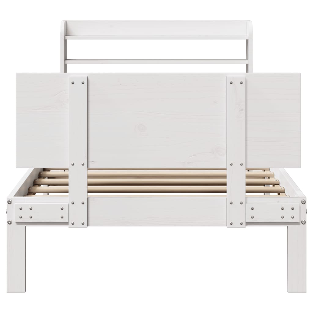 Bedframe met hoofdbord massief grenenhout wit 90x190 cm