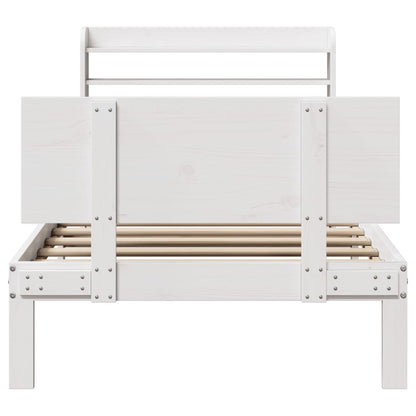 Bedframe met hoofdbord massief grenenhout wit 90x190 cm