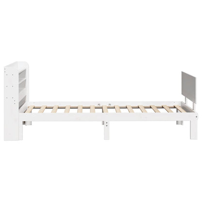 Bedframe met hoofdbord massief grenenhout wit 90x190 cm