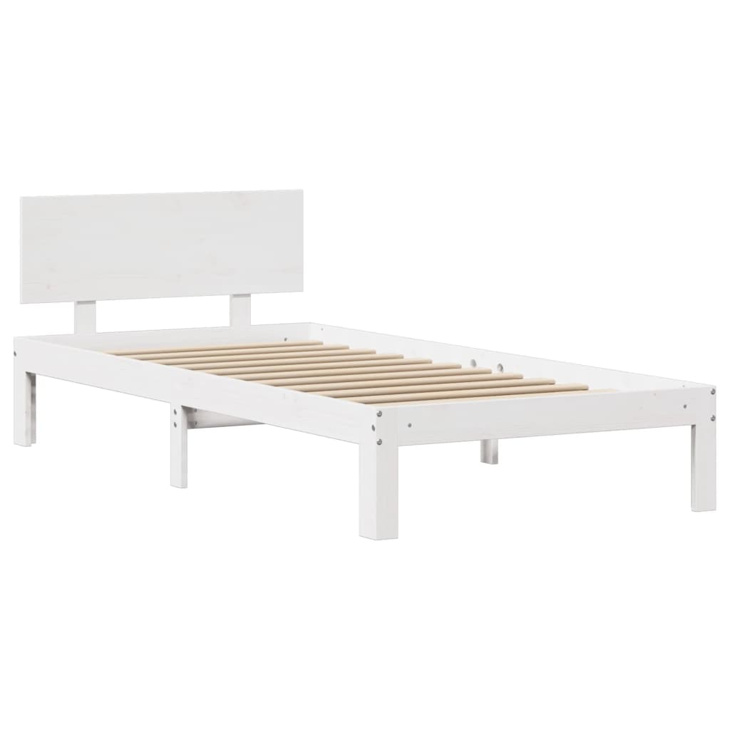 Bedframe met hoofdbord massief grenenhout wit 90x190 cm