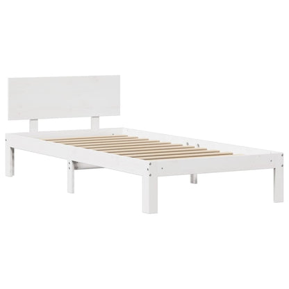 Bedframe met hoofdbord massief grenenhout wit 90x190 cm