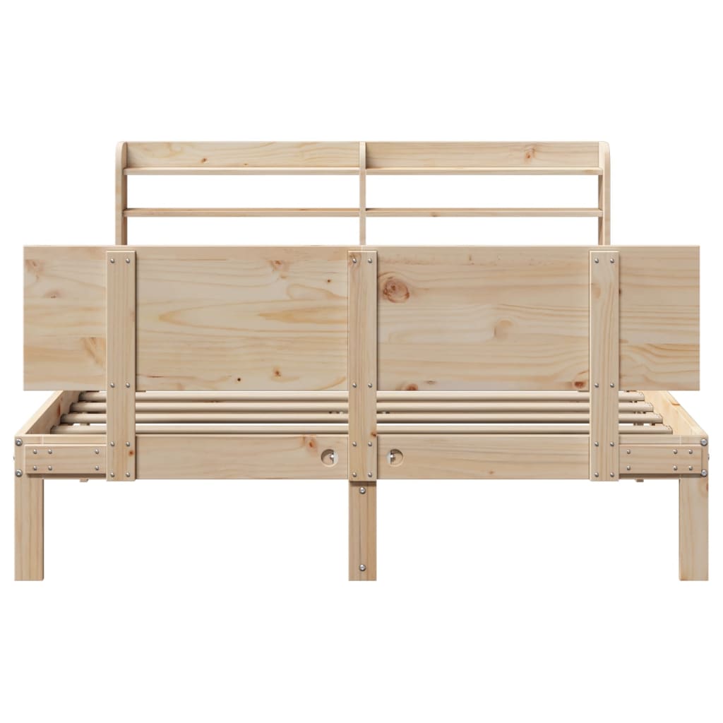 Bedframe met hoofdbord massief grenenhout 135x190 cm