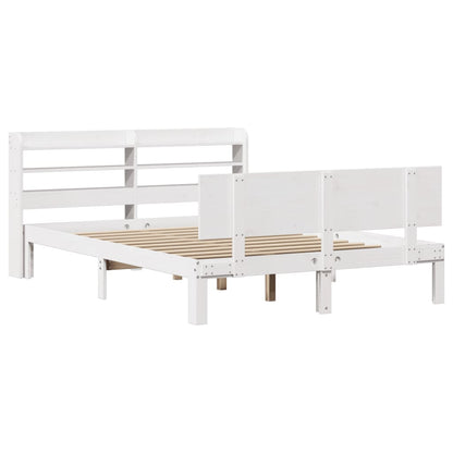 Bedframe met hoofdbord massief grenenhout wit 135x190 cm