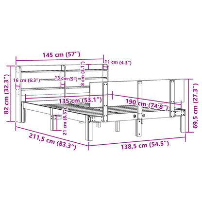 Bedframe met hoofdbord massief grenenhout wit 135x190 cm