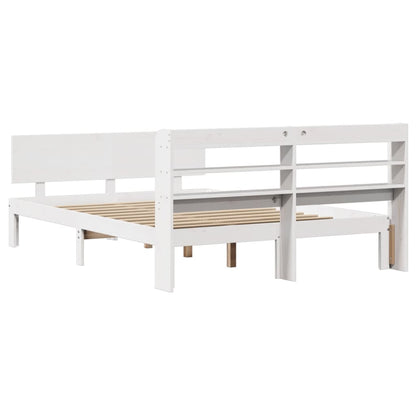 Bedframe met hoofdbord massief grenenhout wit 135x190 cm