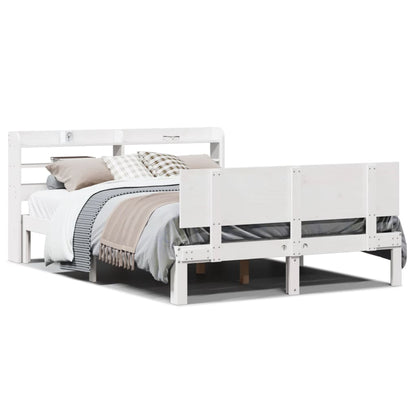 Bedframe met hoofdbord massief grenenhout wit 135x190 cm