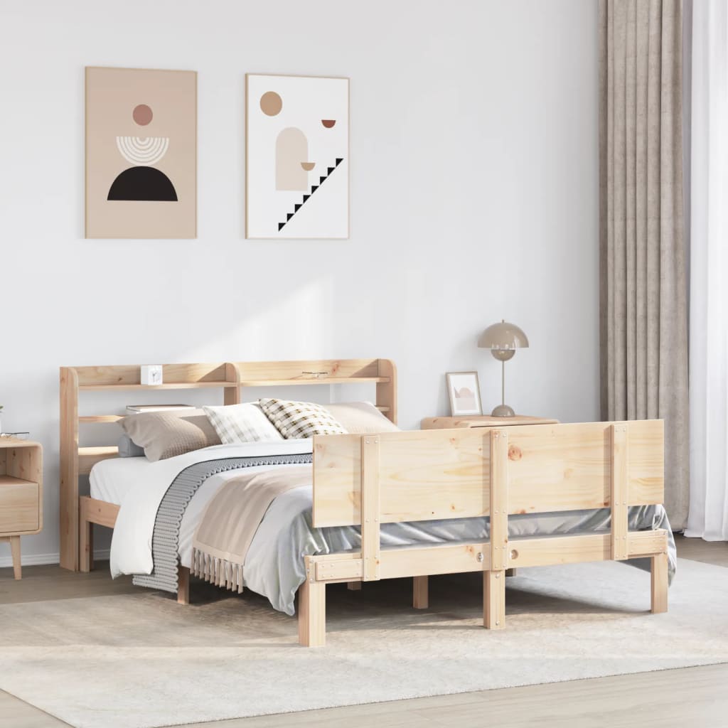 Bedframe met hoofdbord massief grenenhout 140x190 cm