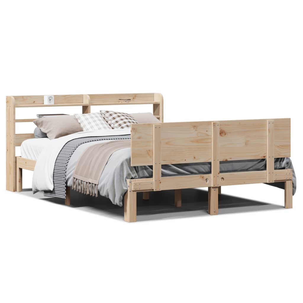 Bedframe met hoofdbord massief grenenhout 140x190 cm