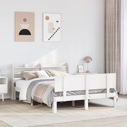 Bedframe met hoofdbord massief grenenhout wit 140x190 cm