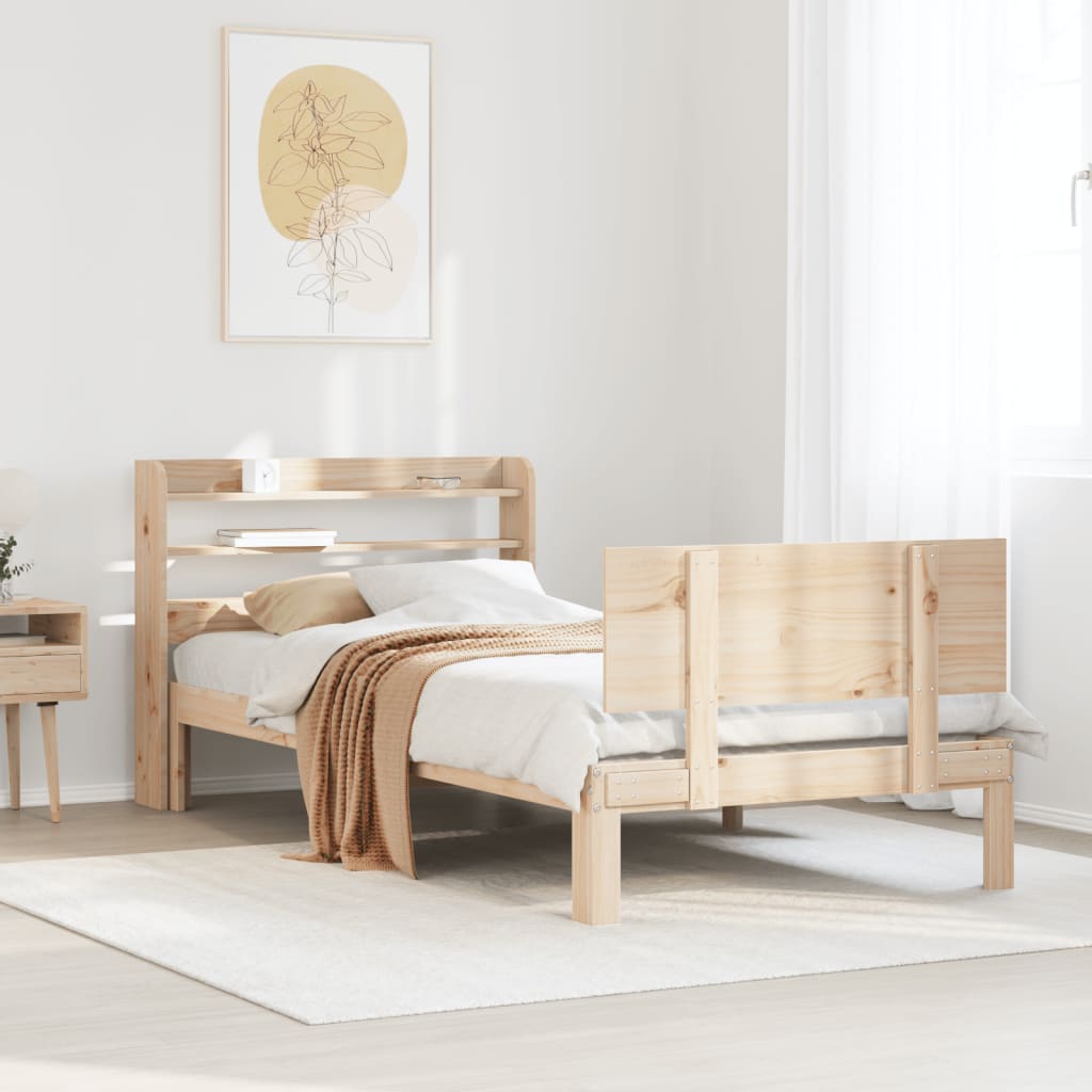 Bedframe met hoofdbord massief grenenhout 90x200 cm